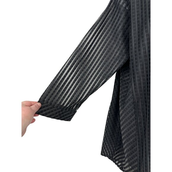Lior Paris Black Sheer Textured Striped Zip-Front Collared Blouse Womens Size XL - Picture 3 of 9